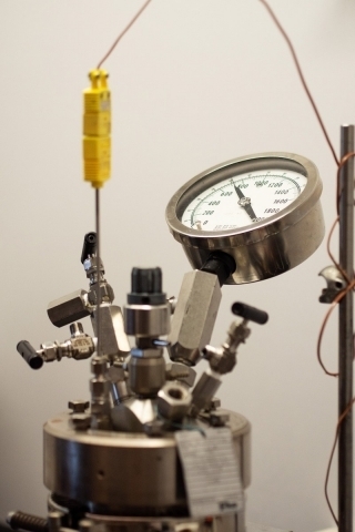 CCEI researchers use specialized reactors, like the one pictured above, to test the effectiveness and efficiency of various catalysts.